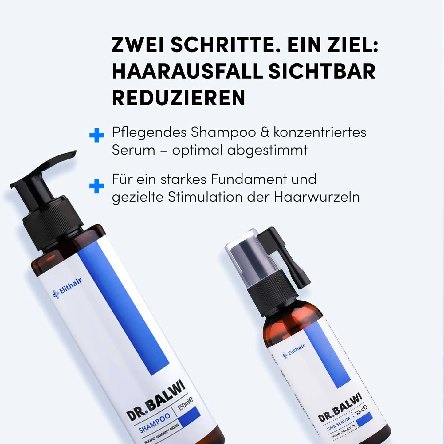 Das Dr. Balwi Shop Shampoo & Spray Set mit deutschen Etiketten bietet ein zweistufiges Pflegesystem für die Zeit nach der Haartransplantation, das die Haarwurzeln nährt, stärkt und den Haarausfall sichtbar reduziert.