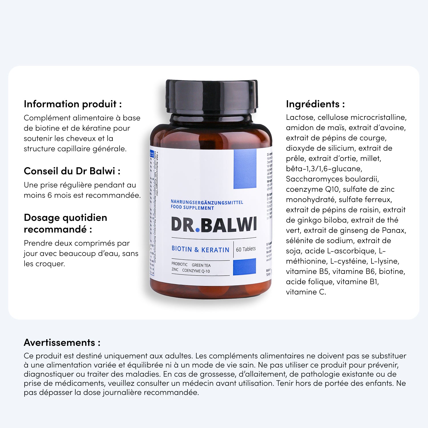 Dr. Balwi Cure Biotine & Kératine - 60 comprimés