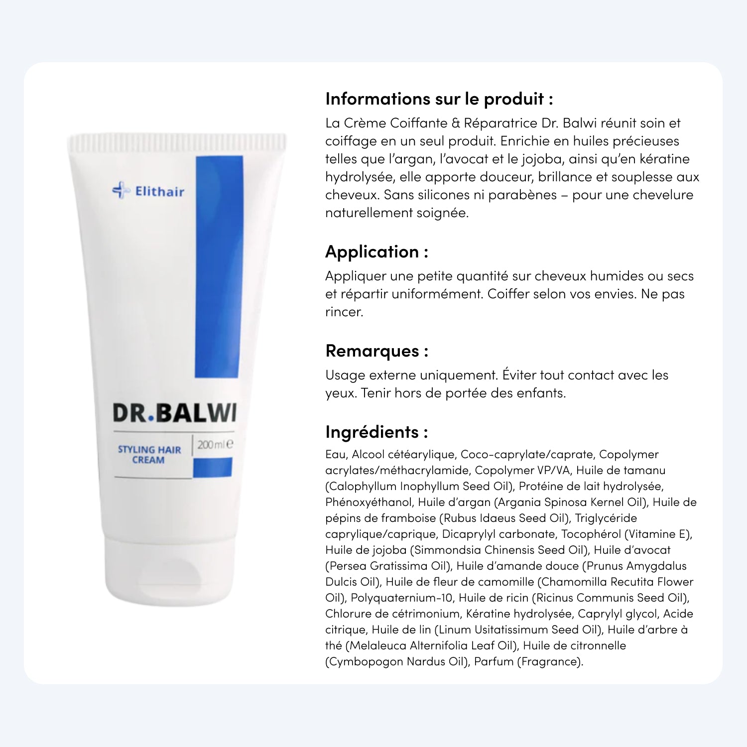 Crème coiffante et réparatrice Dr. Balwi